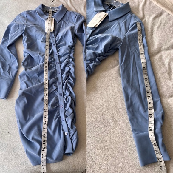 NWT Zara Asymmetric Draped Blue Shirt Dress M - Picture 7 of 15